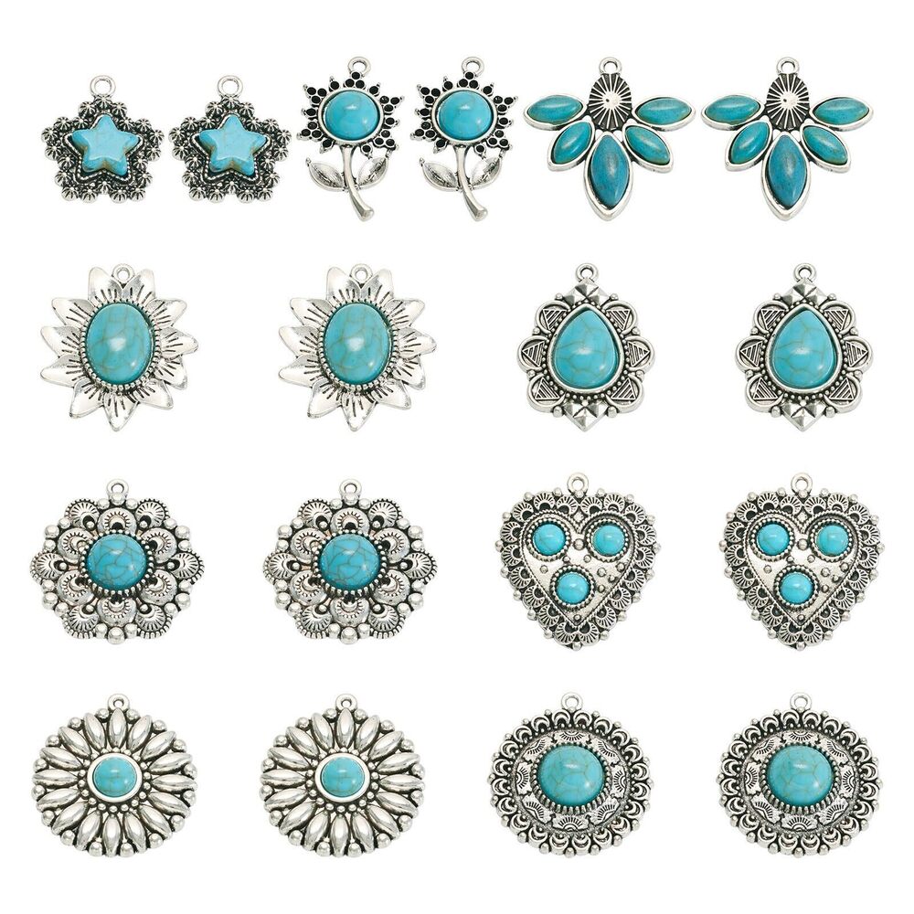 9858 18 Pcs Western Charms for Jewelry Making Turquoise Charms Pendants